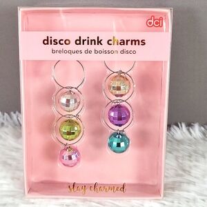 Disco Ball Multi-colored Drink Charms 6 Count, New